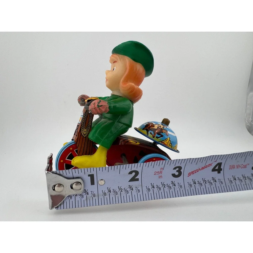 Vintage Louis Marx Tin Wind Up Toy Cowboy‎ Girl Riding Tricycle Made in Japan
